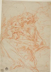 Jungfru och barn (recto); Del av altartavla skiss (verso)