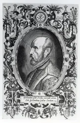 Abraham Ortelius, frontispice till hans världsteater, 1579