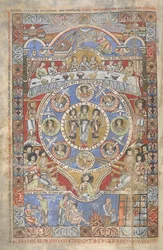Lägg till. 17738, f.3v Exegesis av de inledande verserna i Jobs bok, illustration från 