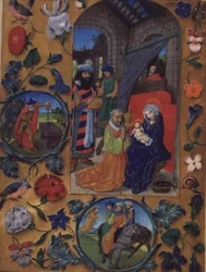 Lägg till Ms 17280 fol.197b Adoration of the Magi, från Flemish Hour Book, Brygge (vellum)