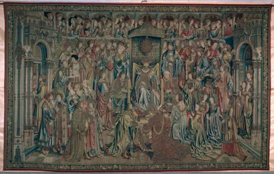 Bathsheba välkomnad vid hovet, Davids och Batsebas gobeläng, ca 1510-15