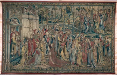 Batseba beordrade till palatset, Davids och Batsebas gobeläng, ca 1510-15