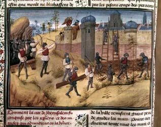 KRUSADER: "Korsfararna klättrar på Jerusalems murar. Från "Histoire des Cr...