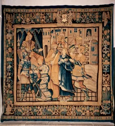 Conques museumskassa (Le Trésor de Conques). flamländsk gobeläng. Sainte Foys historia. 1500-talet (?).