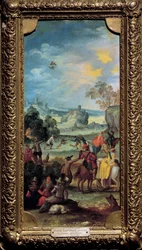 Falkjakt Scenjakt och vila på landsbygden. Målning av den flamländska skolan. Början av 1600-talet. Dijon, Museum of Fine Arts