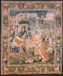 flamländsk gobeläng. Alexander erbjuds en krona (Alexander erbjuds en krona). Atelier i Oudenaarde. 384x316 cm. Inv (83024)-5 / 00009. 1600-talet.