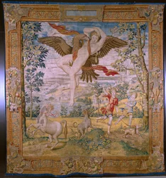 flamländsk gobeläng. Serie Fable of Ovidius: Rånet av Ganymedes. Atelier Willem de Pannemaker, Bryssel. Före 1556.