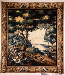 flamländsk gobeläng. Så kallad verdure. Tillverkning av Oudenaarde. Privat samling. 1600-talet (?).
