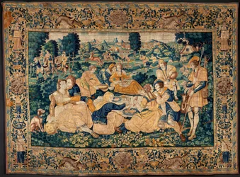 flamländsk gobeläng. Landsmåltiden. Atelier i Oudenaarde. 331x465 cm. Iinv (83073)-8 / 00008. 1600-talet.