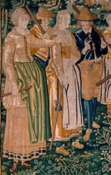 flamländsk gobeläng. Gåsleken. Studio i Oudenaarde. 341x395 cm. Inv (83058)-7 / 0008. 1600-talet.