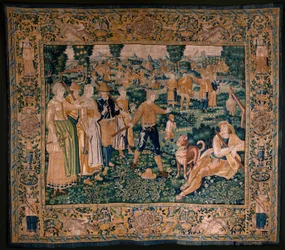 flamländsk gobeläng. Gåsleken. Atelier i Oudenaarde. 341x395 cm. Inv (83058)-7 / 0008. 1600-talet.