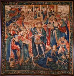 flamländsk gobeläng. Tidens triumf (De triomf van de Tijd, El triunfo del Tiempo). Ull och siden. 347x342 cm. Privat samling. Ca 1504.