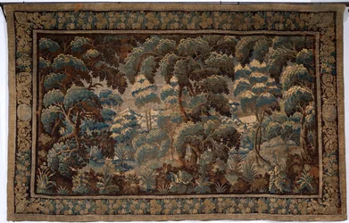 flamländsk gobeläng. Grönska. Slutet på 1600-talet - början av 1700-talet. Egendom av kyrkan Sint-Walburgakerk Oudenaarde (dekanatet i Sint-Walburga).