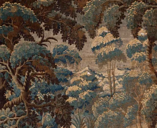 flamländsk gobeläng. Grönska. Slutet på 1600-talet - början av 1700-talet. Egendom av kyrkan Sint-Walburgakerk Oudenaarde (dekanatet i Sint-Walburga).