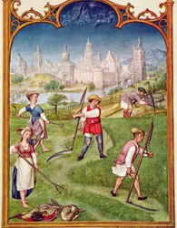 Fol 6v Juni månad: Höslagning, från Breviarium Grimani, c.1515
