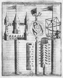 Hur man sätter fyrverkerier, illustration från Tratado de Artilleria av Diego Ufano, Bryssel, 1613