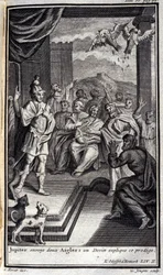 Jupiter skickar två örnar: en napp förklarar detta underbarn. Lustration för bok II av Odyssee av Homere, i Odyssee, publicerad i Amsterdam 1731, Collection privee Milan.