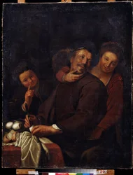 ""The merry company"" (The merry company) Målning av den holländska skolan på 1600-talet. Regionala Deineka konstgalleri, Kursk Ryssland