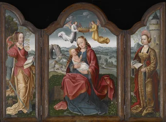 Madonna och barn, St. Barbara och St. Catherine, ca 1520 (olja på panel)