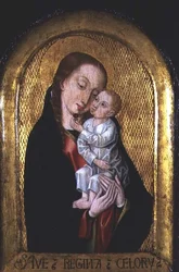 Madonna och barn från verkstaden för Mästaren över legenden om St. Ursula (fl.1470-1500) (panel)