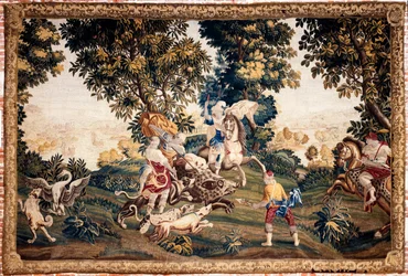 Palace (Eus slott). Museet (Louis-Philippe Museum of the Eu castle). flamländsk gobeläng. Jakten på Silvio. 1700-talet. 294x436 cm.