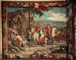 Palace (Schlossanlage Schleißheim). flamländsk gobeläng. Bryssel ateljén Judocus De Vos. Design Lambert De Hondt. Läger. Ull och siden. 400x510 cm. Omkring 1715 - 1724.
