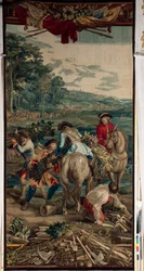 Palace (Schlossanlage Schleißheim). flamländsk gobeläng. Bryssel ateljén Judocus De Vos. Design Lambert De Hondt. (Fachinade). 400x190 cm. Ull och siden. Omkring 1715 - 1724.