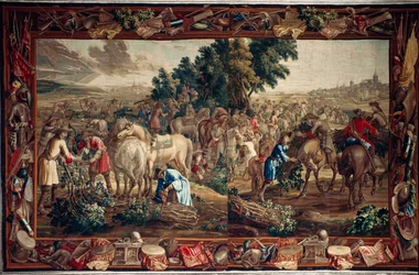 Palace (Schlossanlage Schleißheim). flamländsk gobeläng. Bryssel ateljén Judocus De Vos. Design Lambert De Hondt. Ull och siden. Omkring 1715 - 1724.