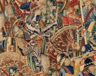 Sockenmuseum för gobelänger (Parish Museum of Tapestries of Pastrana). flamländsk gobeläng. Take of Arcila (Take of Arcila, Assault of Arcila, De inname van Arzila). Serie Erövringar av kung Alfonso I av Portugal (Erövringar av Alfonso V av Portugal). Tour