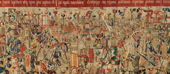 Sockenmuseum för gobelänger (Parish Museum of Tapestries of Pastrana). flamländsk gobeläng. Take of Arcila (Take of Arcila, Assault of Arcila, De inname van Arzila). Serie Erövringar av kung Alfonso I av Portugal (Erövringar av Alfonso V av Portugal). Tour