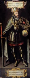 Porträtt av Karl V (1500-1558) kung av Spanien, kejsare av det heliga romerska riket. Målning av den flamländska skolan