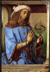 Porträtt av Ptolemaeus (Claudius Ptolemaeus, ca 90-168), grekisk astronom. Målning av Pedro Berruguete (ca. 1450-före 1504) och Just Of Ghent (1435-1480) Ec. Flam
