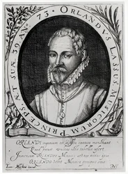 Porträtt av Roland de Lassus (1532-94) (gravyr) (bw foto)