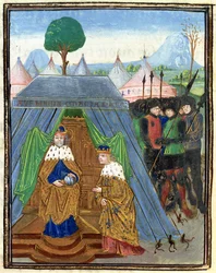 Roy 15 E I f.321v Baldwin II besöker Manuel Comnenus, från Outremer