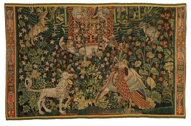 Gobeläng, Park au Cerfs fragment, tillverkad ca 1500-25 (ull)