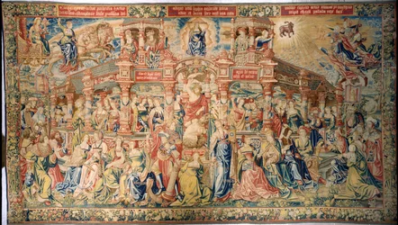 Gobeläng föreställande Prudence som anländer till Court of Divine Wisdom, från Bryssel