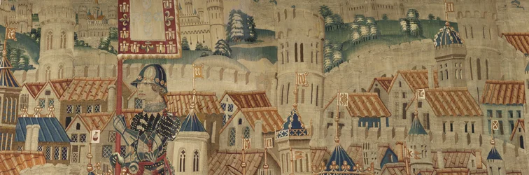 Gobeläng som visar erövringarna av kung Alfonso V av Portugal (Conquistas de Alfonso V de Portugal), Tournai. Detalj. (Ull och siden)
