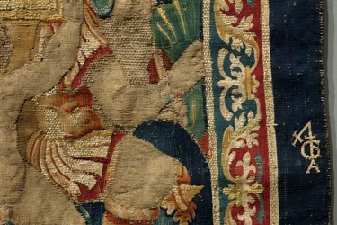 Gobeläng som visar erövringarna av kung Alfonso V av Portugal (Conquistas de Alfonso V de Portugal), Tournai. Detalj. (Ull och siden)