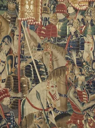 Gobeläng som visar erövringarna av kung Alfonso V av Portugal (Conquistas de Alfonso V de Portugal), Tournai. Detalj. (Ull och siden)