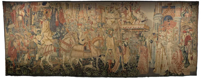 Gobeläng som visar erövringarna av kung Alfonso V av Portugal (Conquistas de Alfonso V de Portugal), Tournai. Detalj. (Ull och siden)