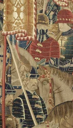 Gobeläng som visar erövringarna av kung Alfonso V av Portugal (Conquistas de Alfonso V de Portugal), Tournai. Detalj. (Ull och siden)