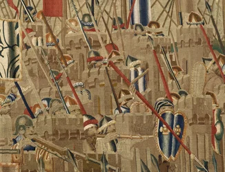 Gobeläng som visar erövringarna av kung Alfonso V av Portugal (Conquistas de Alfonso V de Portugal), Tournai. Detalj. (Ull och siden)