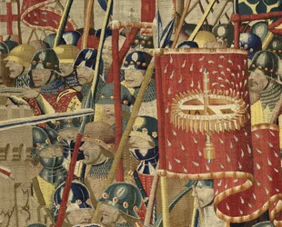 Gobeläng som visar erövringarna av kung Alfonso V av Portugal (Conquistas de Alfonso V de Portugal), Tournai. Detalj. (Ull och siden)