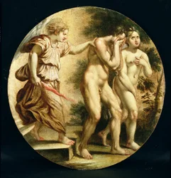 Utvisningen från trädgården, ca 1600 (olja på poppelträpanel)