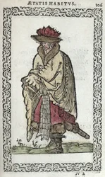 Muskoviten, illustration från The Habits and Portraits of Almost All Nations and Contemporary Nations av J. Sluperji, publicerad i Antwerpen 1572 (färgat träsnitt)