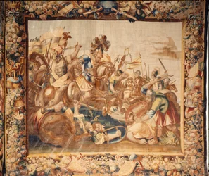 Katedralen (Catedral de Santa María de Sigüenza). Katedralsamlingen. flamländsk gobeläng. Roms historia. Signerad: Ian Le Clerc, D Eggermans. Bryssel. Börja 1600-talet.