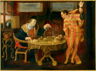 Försäljning av tulpanlökar Målning från den flamländska skolan på 1600-talet. Sön 0,54x0,74 m Rennes, musee des Beaux Arts