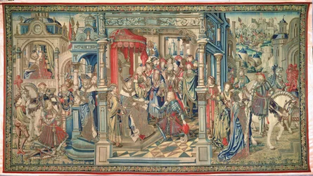 Hetiten Uria sänd till sin död, Davids och Batsebas gobeläng, ca 1510-15