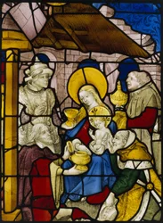 Fönster som visar kungarnas tillbedjan (målat glas)