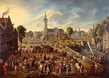 Stadsvy över Stora torget i Lier, ca 1620-1625